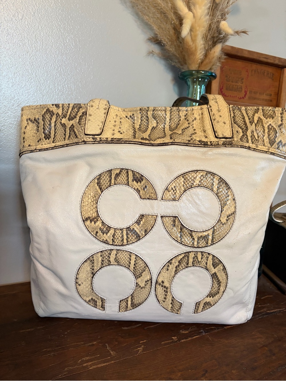 Coach Audrey Slim Python Detail Leather Tote Bag RARE 2011 era 17043